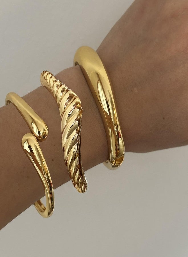 Rainhonor Chunky Gold Bangles Bracelets for Women Gold Cuff Bracelet Set Waterproof Non Tarnish Stack Bracelet for Women Gifts (Bangles style D) - Image 3